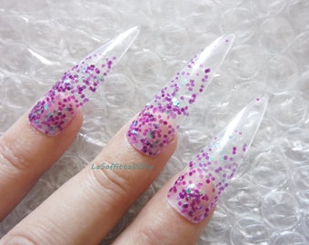 fake nails clear long stiletto false nails press on glitter
