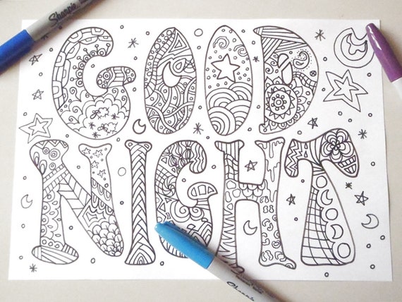 Goodnight Coloring Book Page Kids Good Night Insomnia Therapy