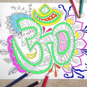 om coloring book page art therapy adults zen mantra