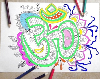 om coloring book page art therapy adults zen mantra