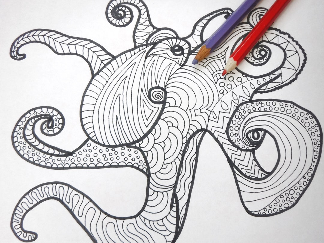 Octopus Coloring Page Printable Adults Colouring - Etsy