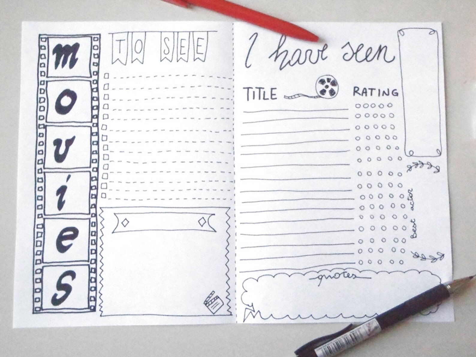 Movies Bullet Journal Printable Planner to Seen Seen Cinema - Etsy