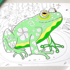 frog coloring page adult download colouring doodle doodling frog animal colouring nature image zen printable print digital lasoffittadiste
