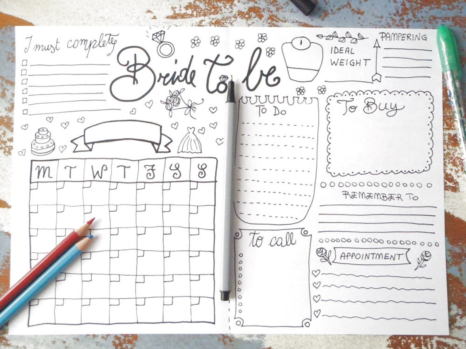 Bride to Be Wedding Planner Bullet Journal Wedding Ideas Diary Etsy