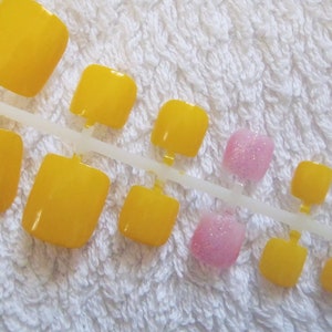 yellow and pink fake toenails false toe nails press on