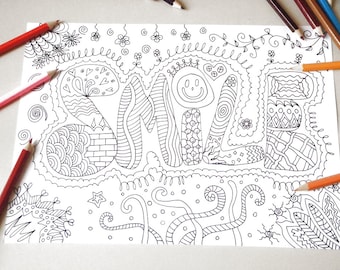 smile, adult coloring book kids page