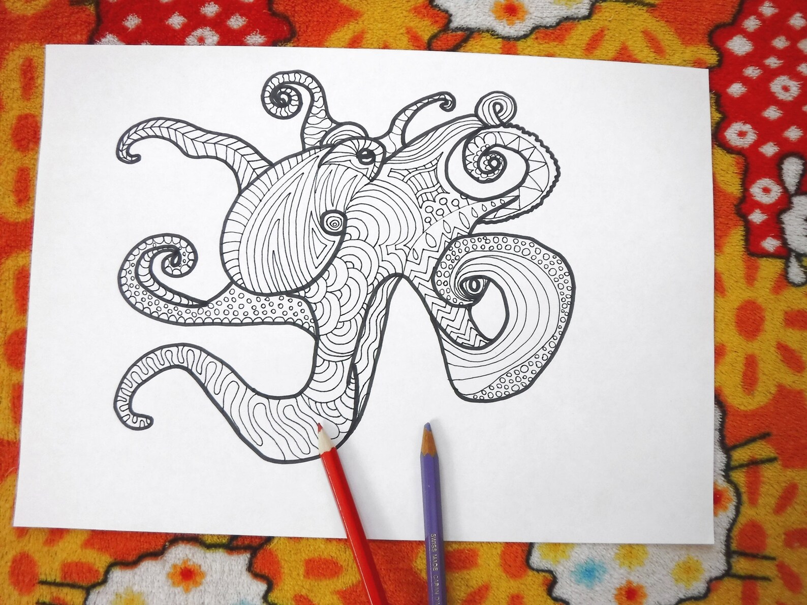 Octopus Coloring Page Printable Adults Colouring | Etsy