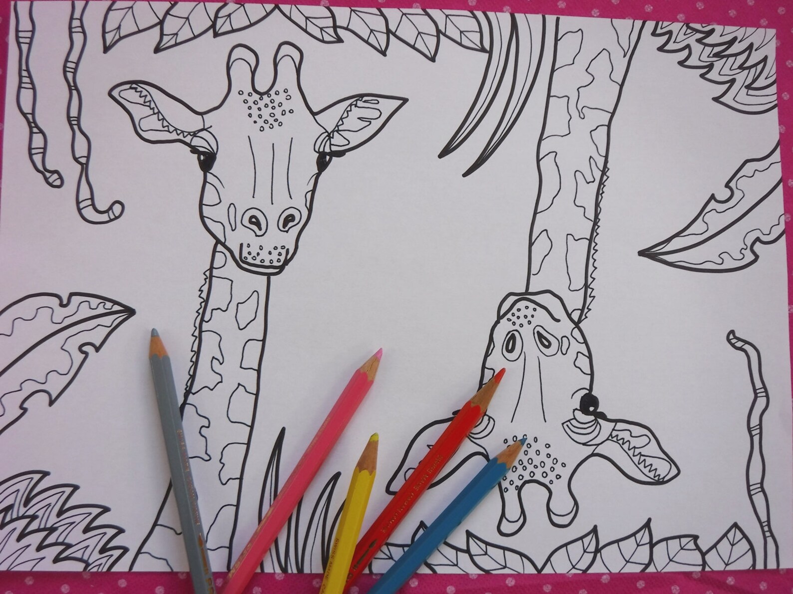 DOWNLOAD Giraffes Coloring Printable Giraffe Animal Kids Adult | Etsy