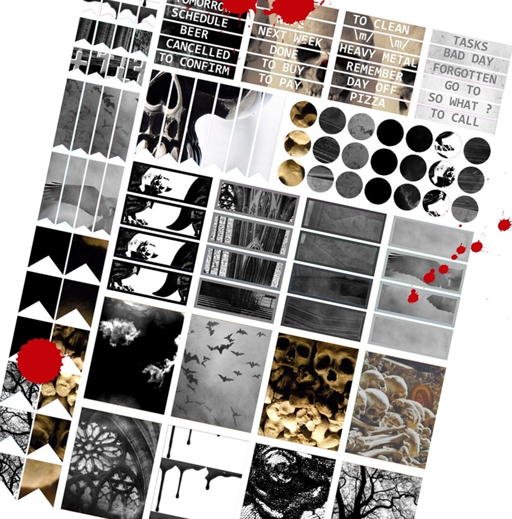 Halloween Gothic Planner Stickers Set 3 Goth Pack Skull Crow - Etsy