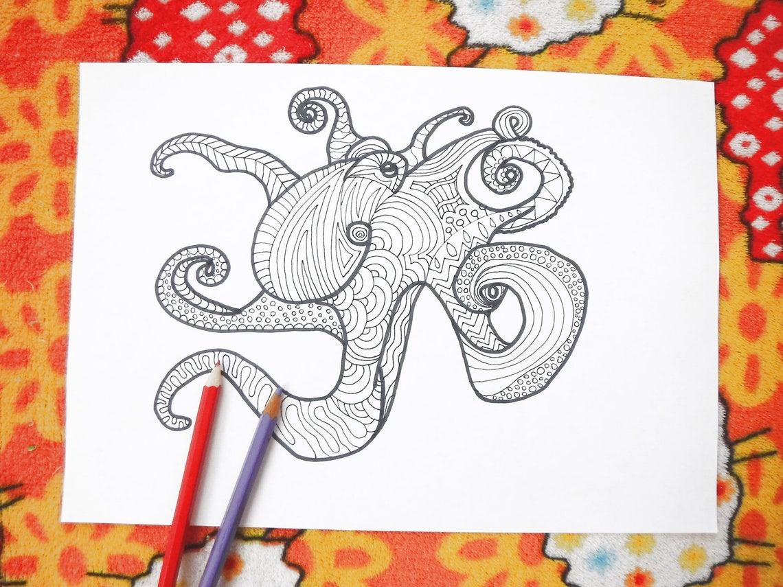 Octopus Coloring Page Printable Adults Colouring | Etsy
