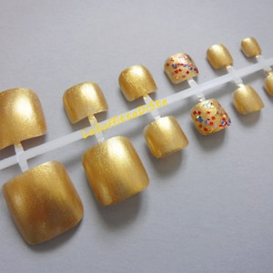 24 gold fake toenails set false toe nails glitter