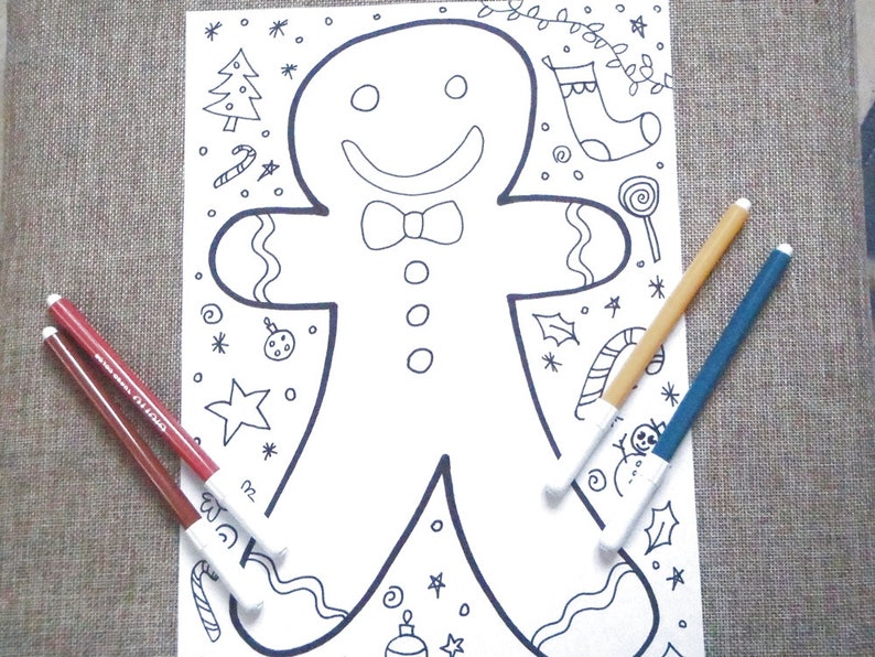 Natale pan di zenzero pagina colorare da stampare omino - Etsy Italia