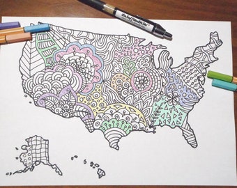 coloring united states america US map kids adult etsy sales book download travel map art  home decor printable print digital lasoffittadiste