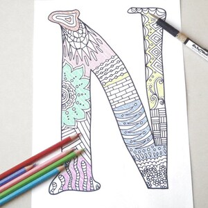 n Malbuchstabe N Erwachsene Kinder Alphabet Doodle Anfangsbuchstaben Schule ausdruckbar ausdruckbar sofortiger digitaler Download Lasoffittadiste