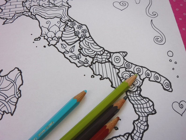 Download Italy map italian adult coloring page kids travel map download | Etsy