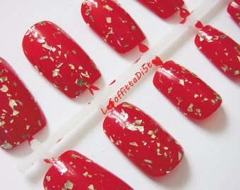 Red And Gold Nails Etsy Red And Gold Nails Etsy