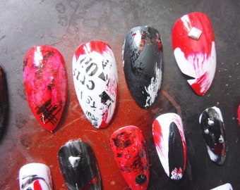 full cover stick on nails punk rock stiletto fake nails