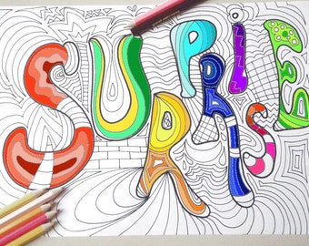 dessin coloration surprise surprise adultes enfants zentangle méditation griffonnage impression imprimable téléchargement numérique lasoffittadiste