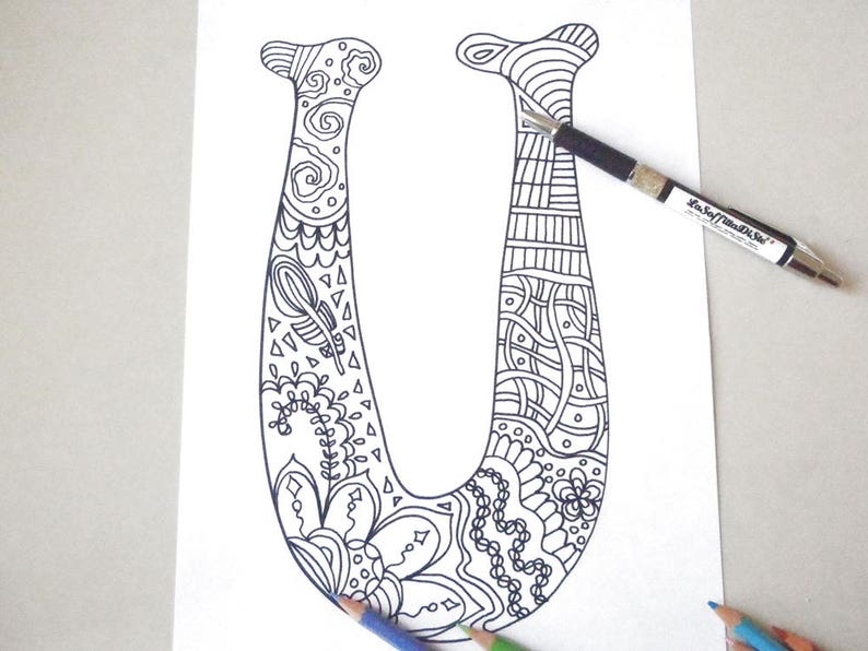printable u colouring letter zentangle alphabet kids a
