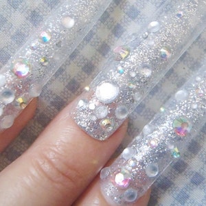 drag queen bling fake nails hime gyaru stick on extreme barbie reusable clear full tips false nails stiletto long cosplayer lasoffittadiste image 6