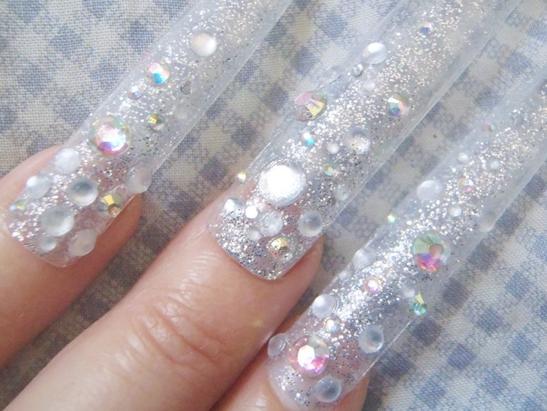 drag queen bling fake nails hime gyaru stick on extreme barbie reusable clear full tips false nails stiletto long cosplayer lasoffittadiste image 6