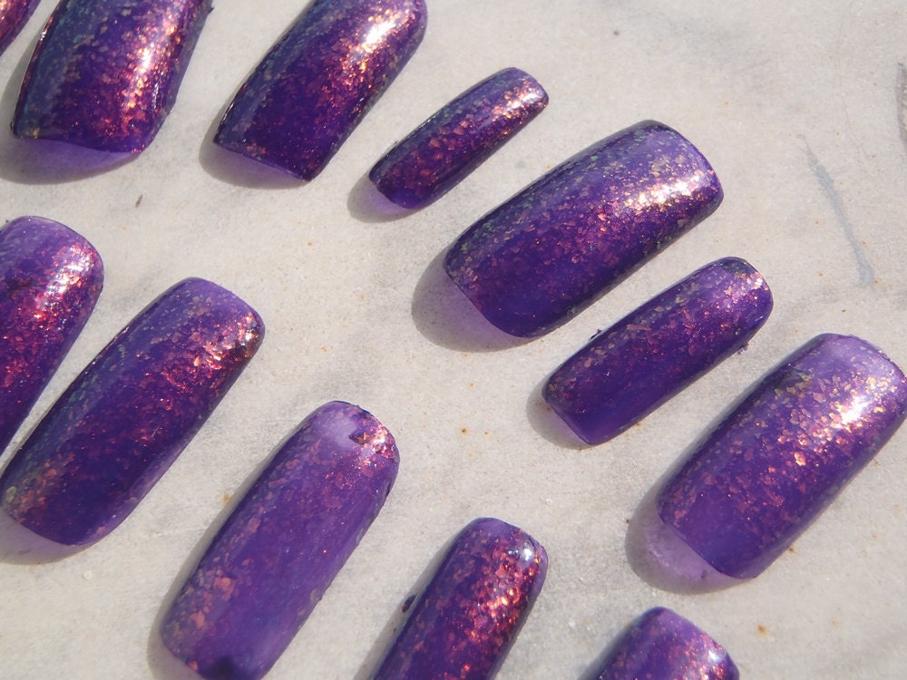Purple false nails glitter indigo nail art fake nails | Etsy