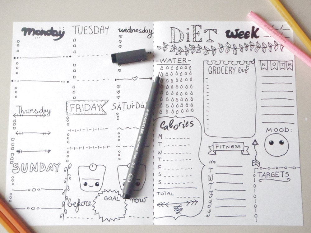 diet bullet journal weekly printable daily planner agenda bujo etsy day planner journal