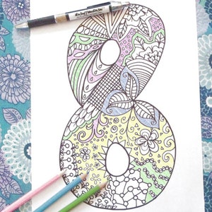 DESCARGAR 8 ocho números para imprimir números para colorear adultos cuentan edad aniversario años cumpleaños imprimible doodle escuela lasoffittadiste