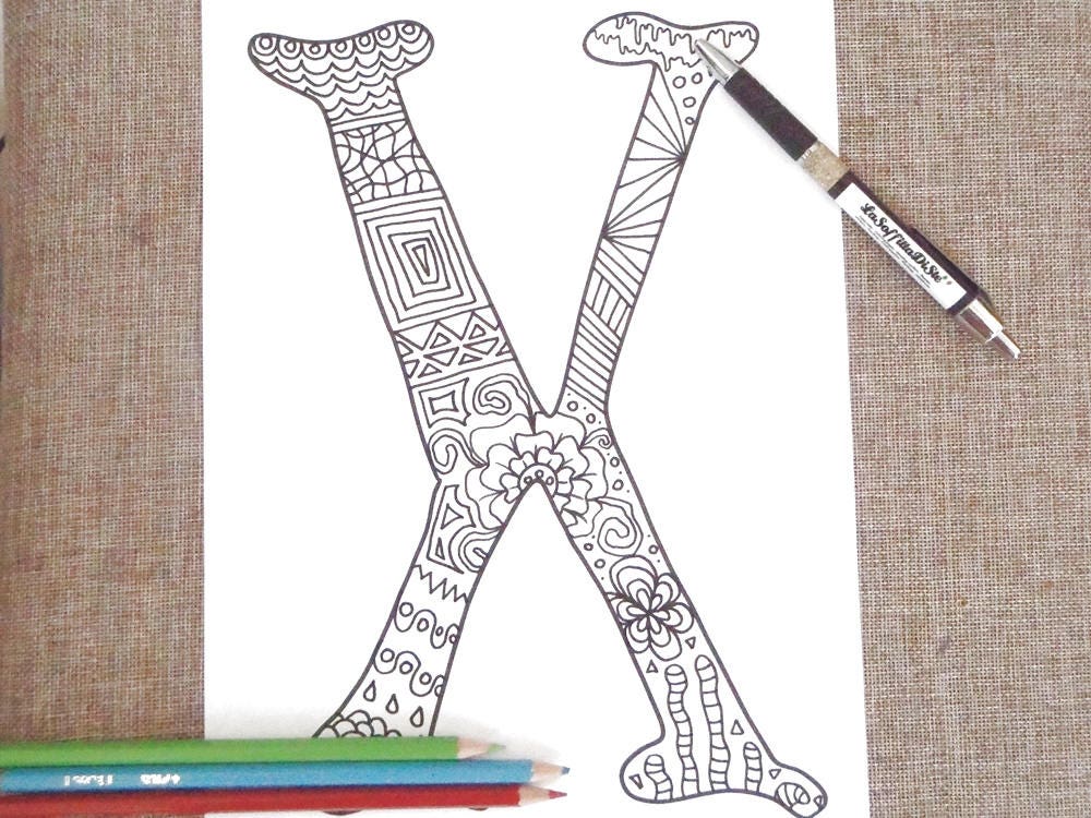 coloring letter x colouring alphabet kids x adult coloring  Etsy