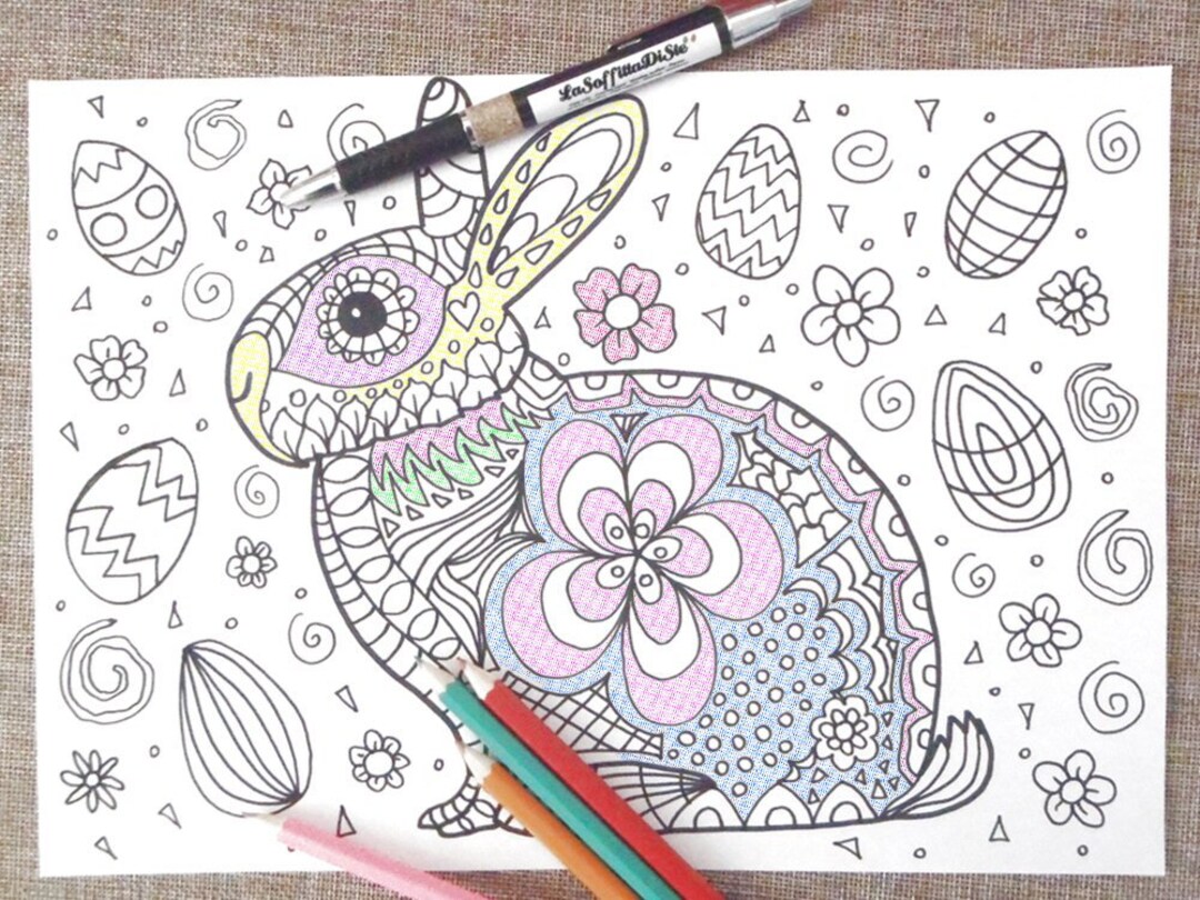 Easter Bunny Card Chibi Kids Coloring Kawaii Rabbit Adults - Etsy