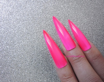 fake nails hot pink stiletto long