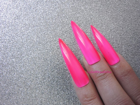 Stiletto Hot Pink Nails With Diamonds