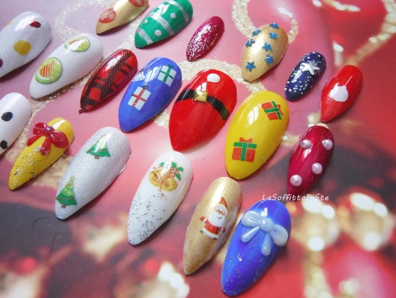 3d christmas fake nails false nails stiletto xmas drag queen