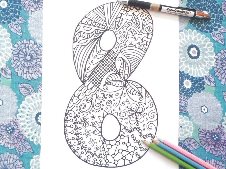 DOWNLOAD 8 number eight coloring printable book year 8 birthday anniversary kids coloring garland card doodle print digital lasoffittadiste