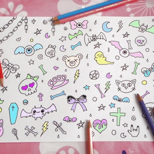 halloween kawaii coloring book pastel goth kids instant download colouring manga japan anime horror printable print digital lasoffittadiste