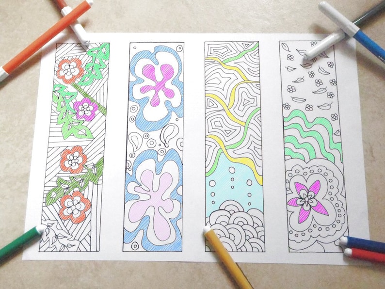 Download Doodle coloring bookmark adult kids page markers printable | Etsy