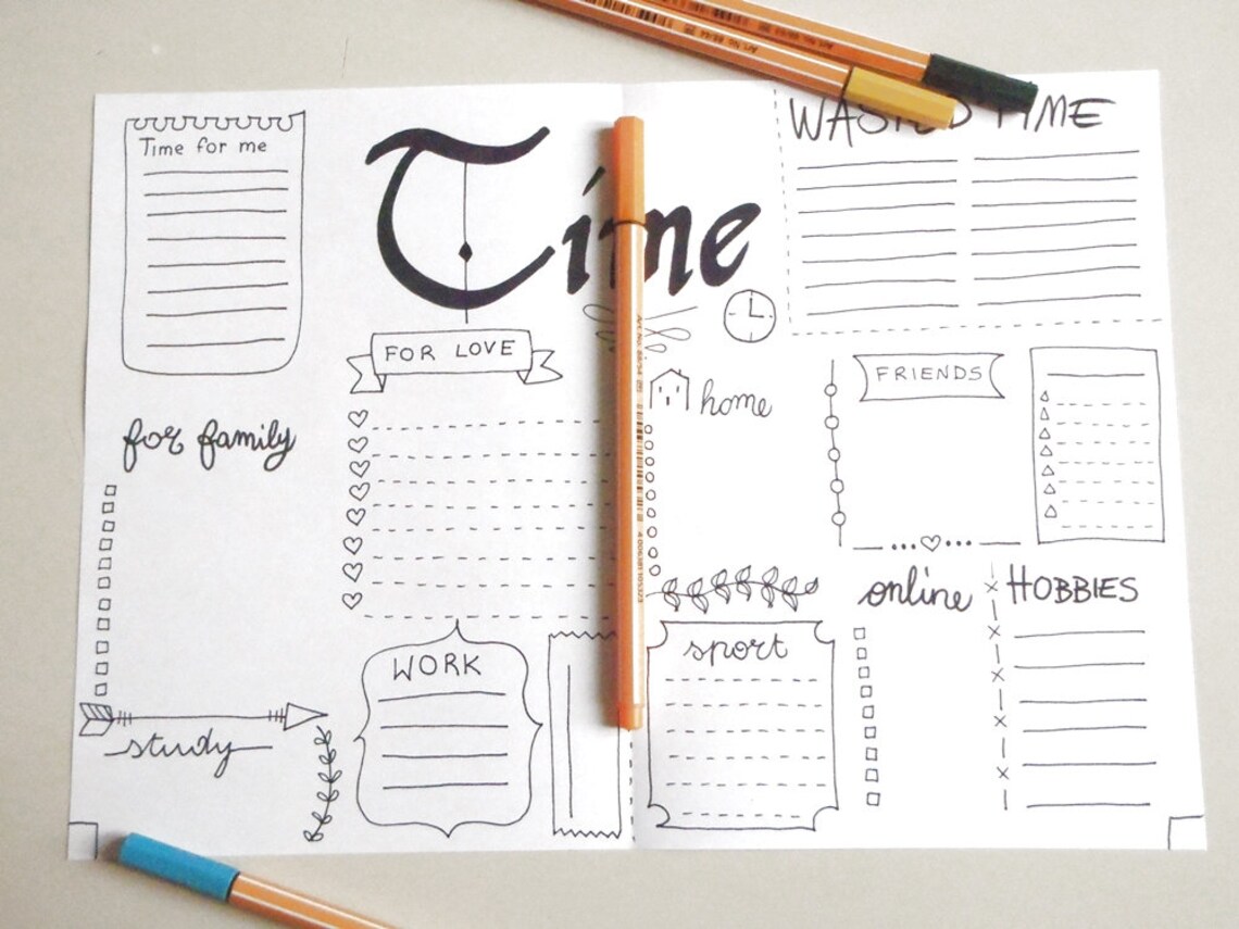 Time journal printable journaling wasted time planner organize Etsy
