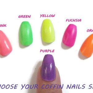 Neon Colors Coffin Ballerina False Nails Uñas Glue on Summer - Etsy