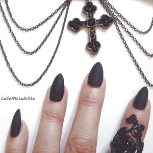 stiletto nails black matte false burlesque almond
