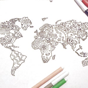 carte du monde coloriage adultes enfants page école voyageur imprimer imprimable téléchargement numérique carte du monde lasoffittadiste