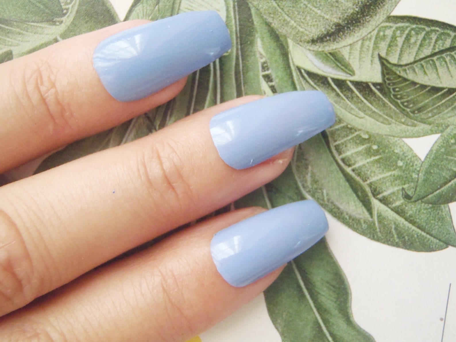 Pastel Blue Coffin Fake Nails Ballerina Reusable Nails Full - Etsy