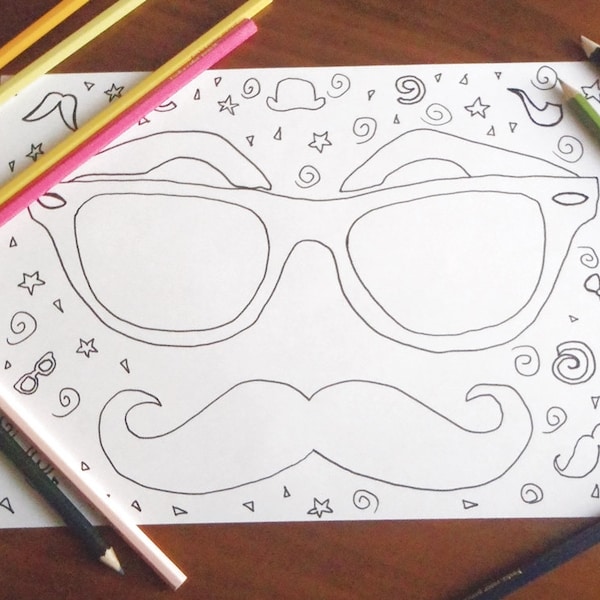 hipster coloring glasses mustaches teen gale girl kids adults 90 tv series mustache relax download colouring printable print lasoffittadiste