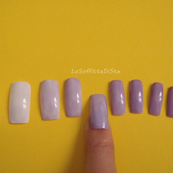 ombre press on nails gradient purple lilac white glue on fake nails wedding bride bachelorette false nails press on square lasoffittadiste