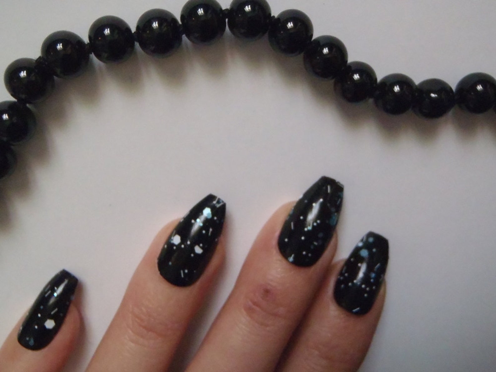 Black Galaxy Coffin Nails Valentine Day Glitter Matte - Etsy