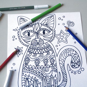 Cat adult coloring page instant download colouring drawing кот | Etsy