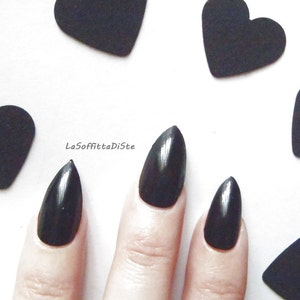 stick on stiletto full cover fake nails black image 1
