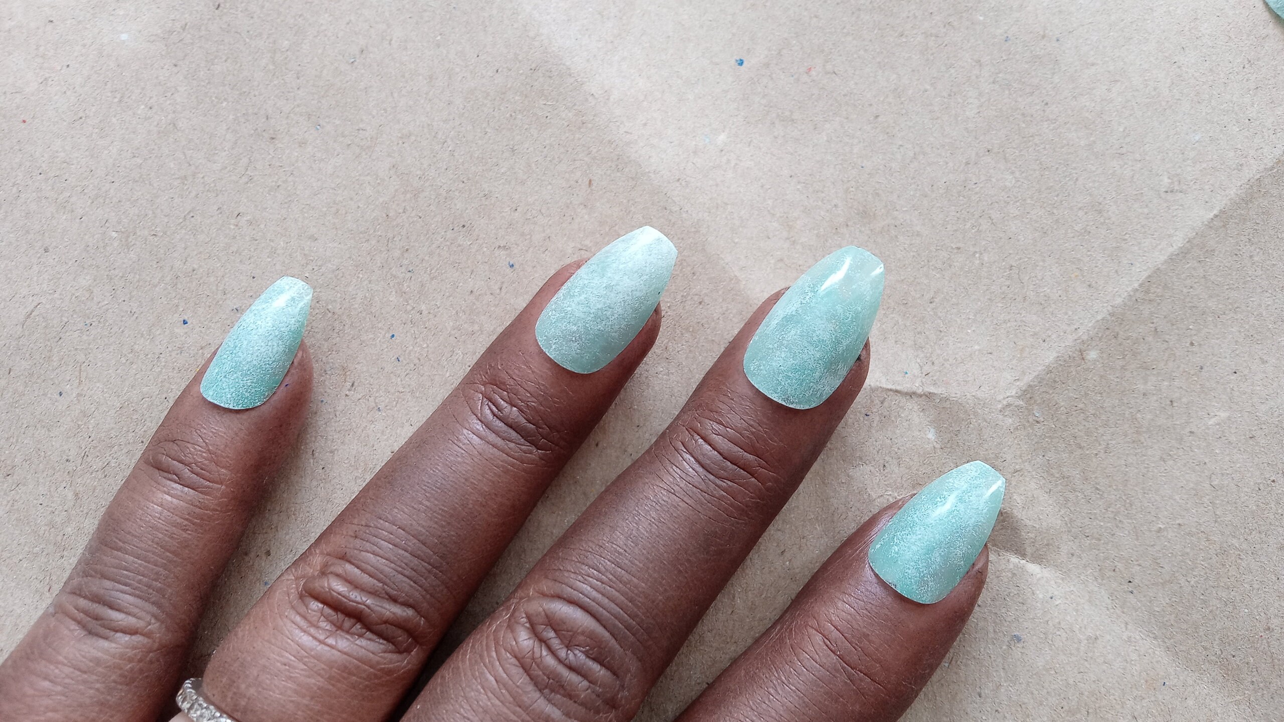 Mermaid Fake Nails Mint Coffin False Nails Green Almond Etsy