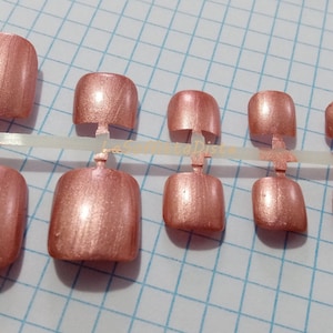 pink gold toe fake nails copper false tips square toenails