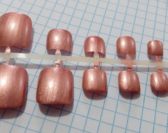 pink gold toe fake nails copper false tips square toenails