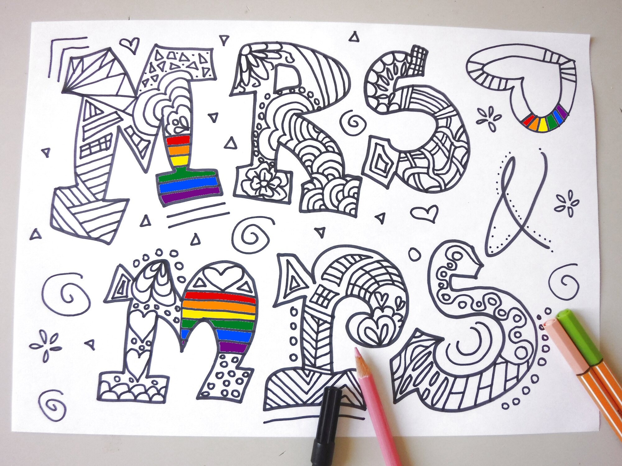 coloring mrs & mrs printable gay wedding lgbtq
